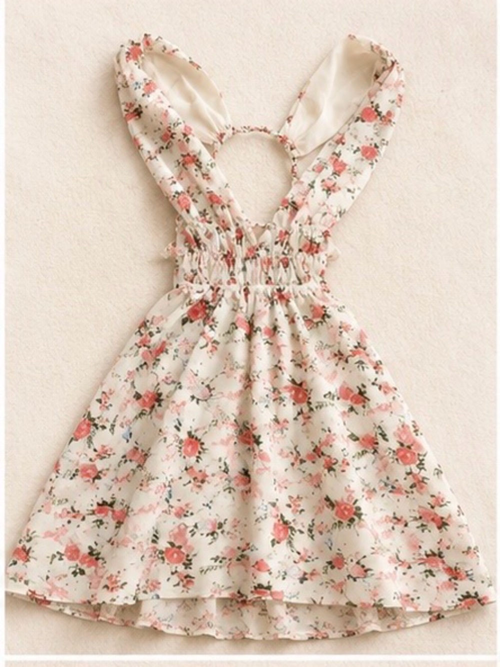Floral Cream Sundress with Pink Rose Print